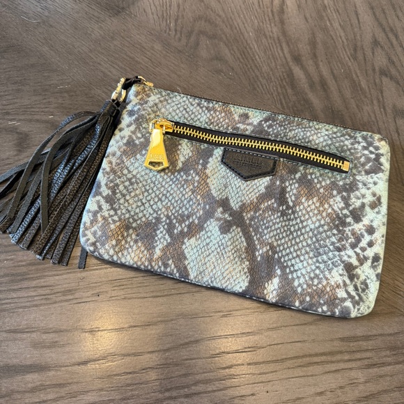 Aimee Kestenberg handbag pouch blue snakeskin vegan leather tassel clutc… - Picture 1 of 9
